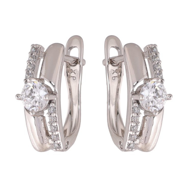 Сережки Xuping колір Родій англійська застібка Візерунок з кристалами фото №12