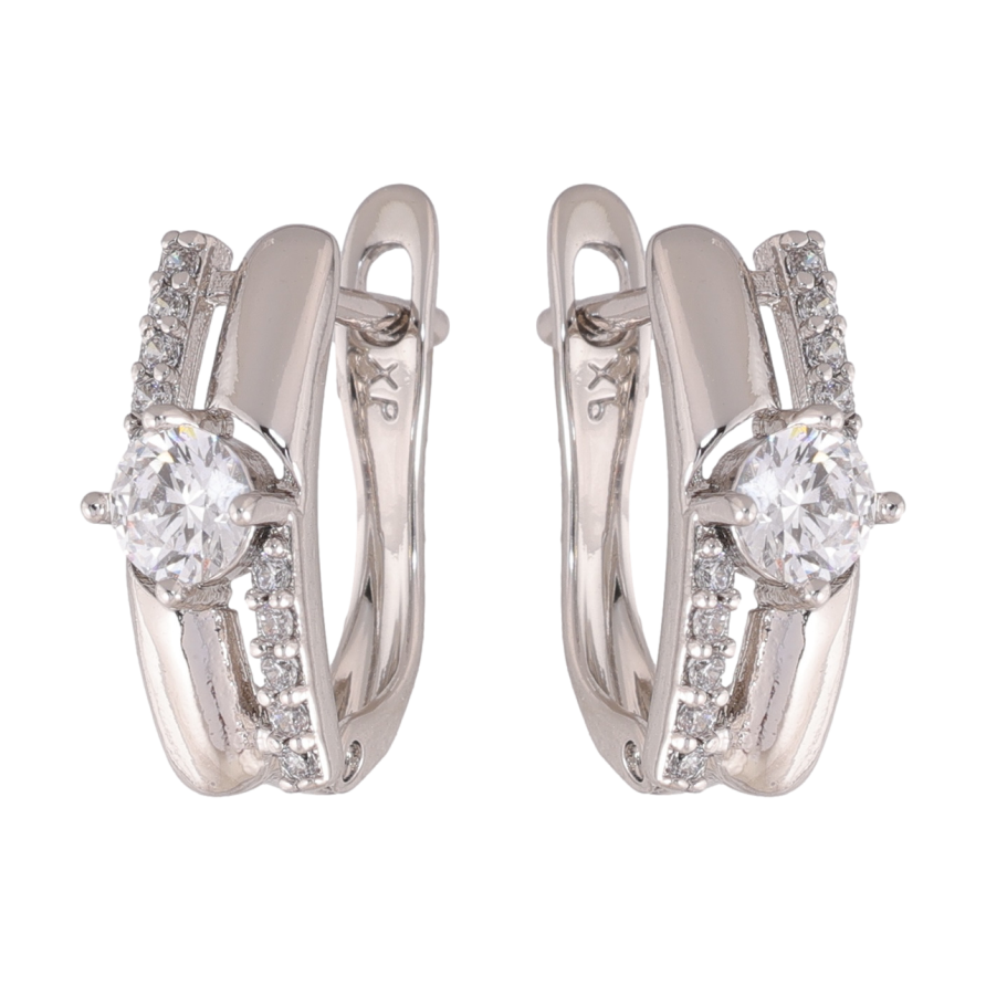 Серьги Xuping цвет Родий английский замок Узор с кристаллами фото №1