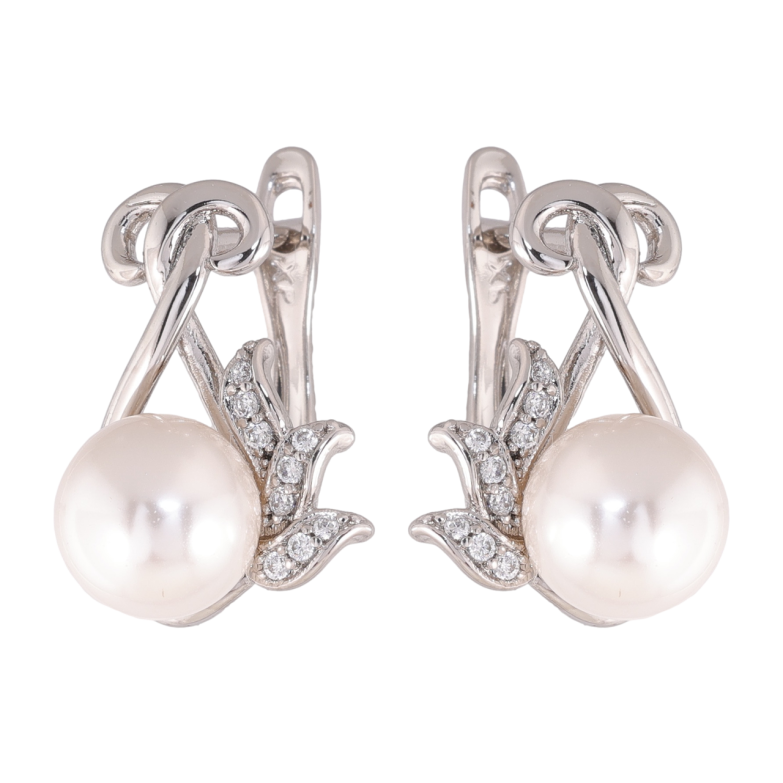 Серьги Xuping цвет Родий английский замок Узор с жемчужинами фото №1