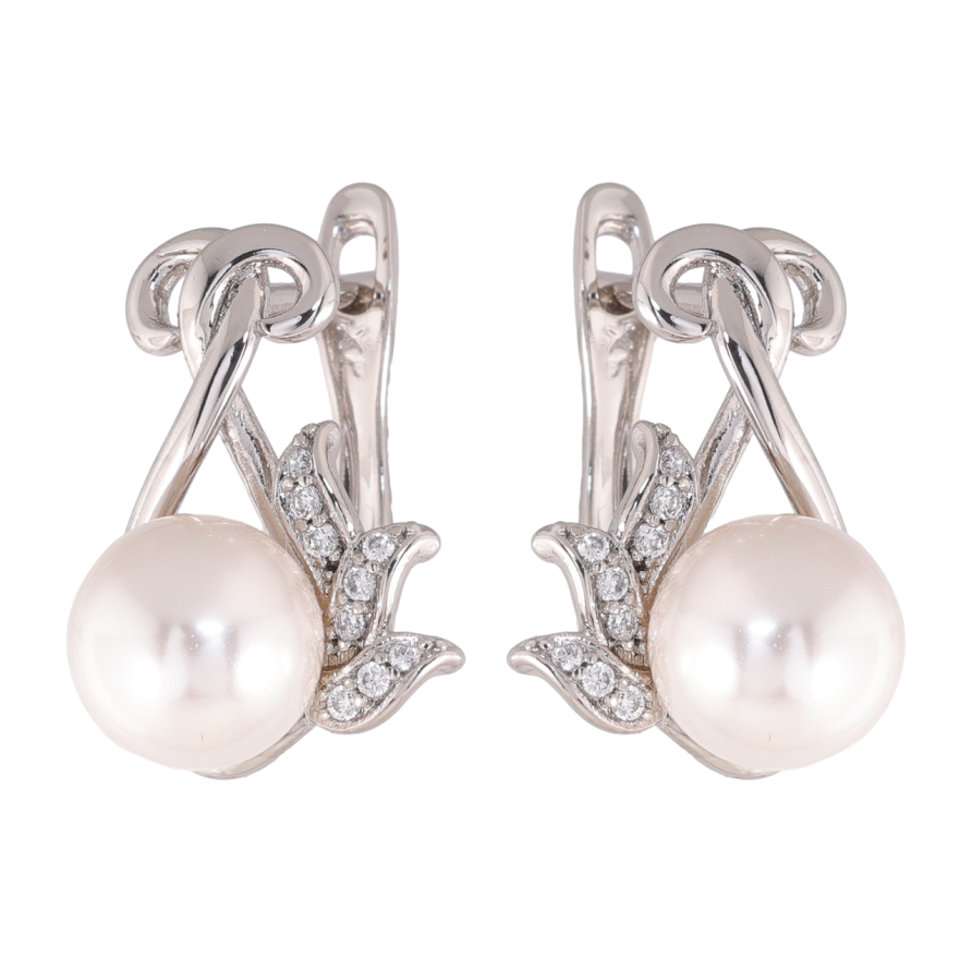 Сережки Xuping колір Родій англійська застібка Візерунок з перлинами фото №1