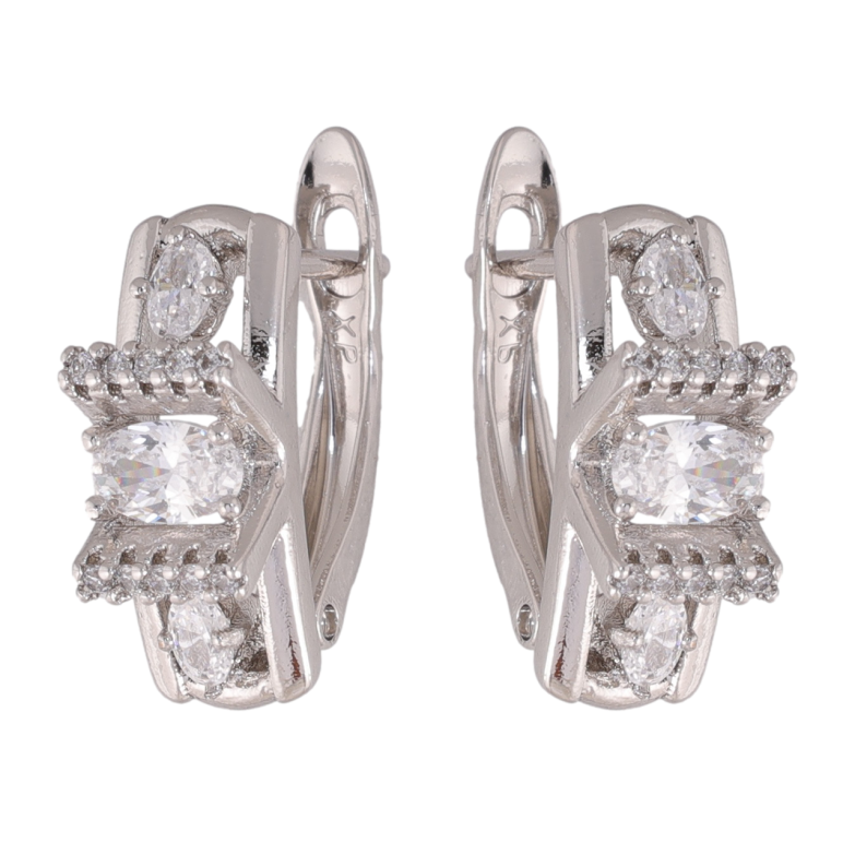 Сережки Xuping колір Родій англійська застібка Декоративний візерунок з кристалами фото №1