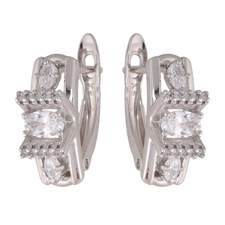 Сережки Xuping колір Родій англійська застібка Декоративний візерунок з кристалами фото №1