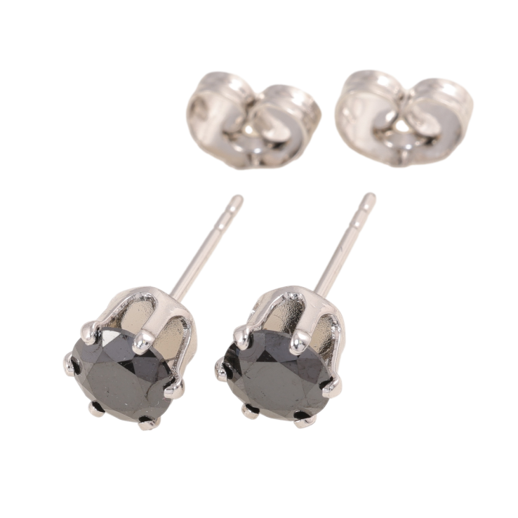 Сережки Xuping колір Родій пусети Чорні кристали в 6-ти крапановій оправі ø 6мм фото №8