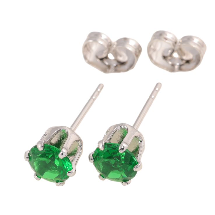 Сережки Xuping колір Родій пусети Зелені кристали в 6-ти крапановій оправі ø 6мм фото №24