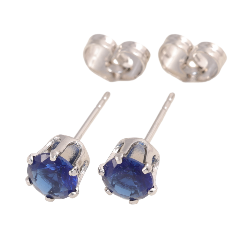 Сережки Xuping колір Родій пусети Сині кристали в 6-ти крапановій оправі ø 6мм фото №2