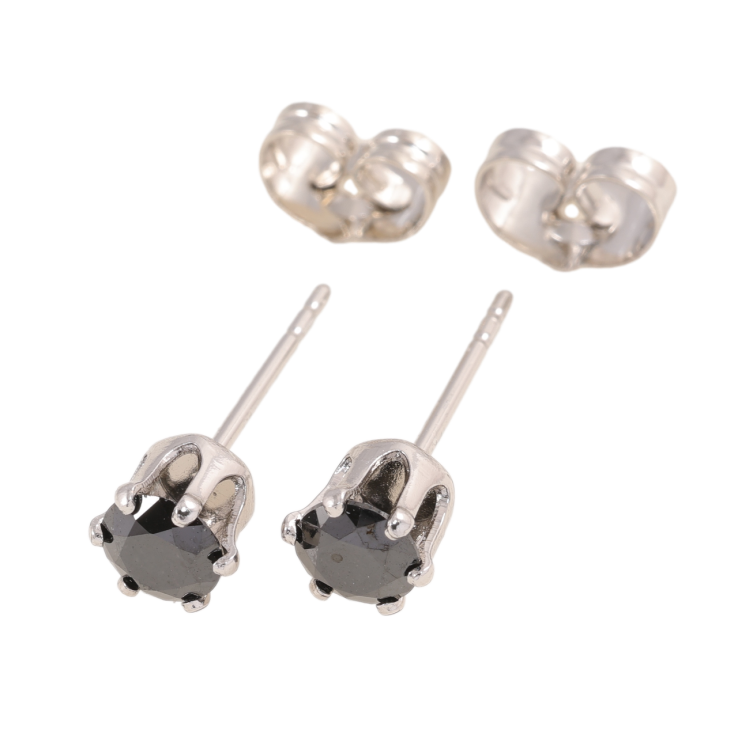 Серьги Xuping цвет Родий пусеты Черные кристаллы в 6-ти крапановой оправе ø 5мм фото №5