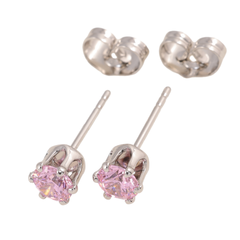 Серьги Xuping цвет Родий пусеты Розовые кристаллы в 6-ти крапановой оправе ø 5мм фото №1