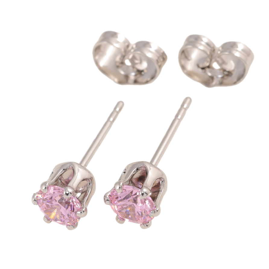 Сережки Xuping колір Родій пусети Рожеві кристали в 6-ти крапановій оправі ø 5мм фото №1