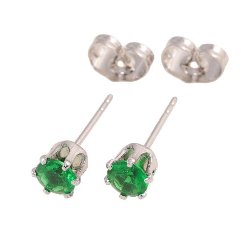 Сережки Xuping колір Родій пусети Зелені кристали в 6-ти крапановій оправі ø 5мм фото №1