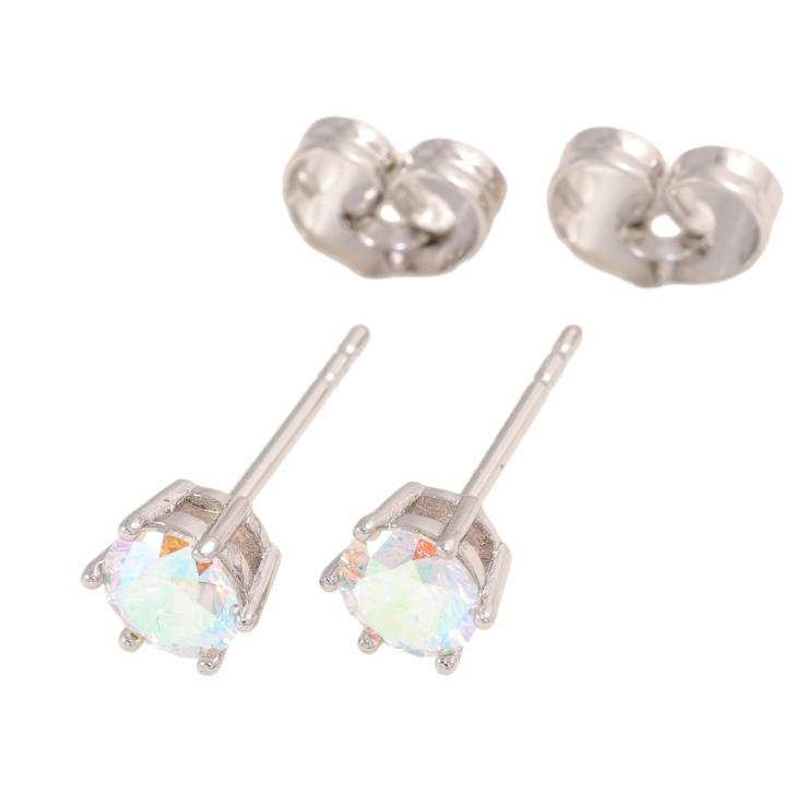 Серьги Xuping цвет Родий пусеты Радужные кристаллы в 6-ти крапановой оправе ø 5мм фото №11