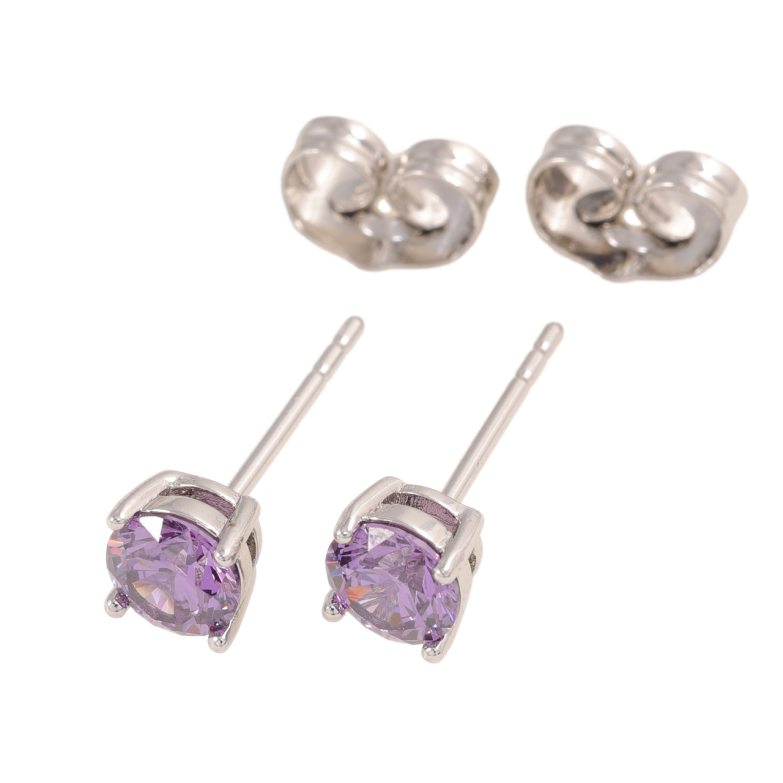 Сережки Xuping колір Родій пусети Бузкові кристали в 4-х крапановій оправі ø 5мм фото №1