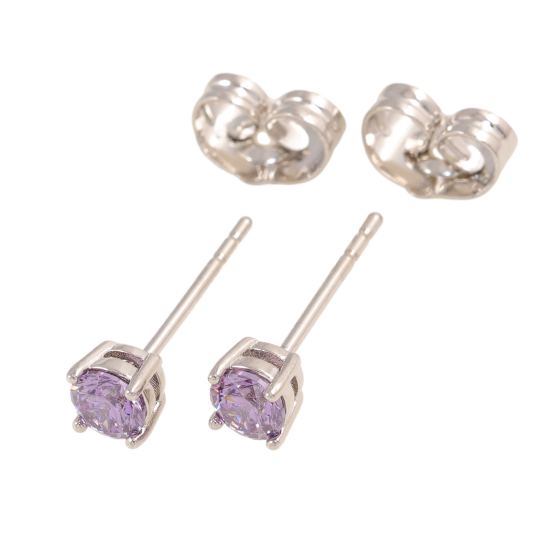 Серьги Xuping цвет Родий пусеты Сиреневые кристаллы в 4-х крапановой оправе ø 4мм фото №1