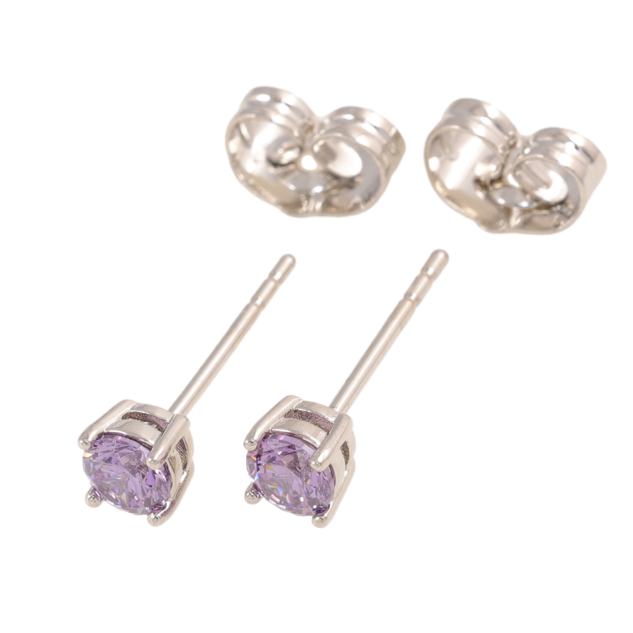 Сережки Xuping колір Родій пусети Бузкові кристали в 4-х крапановій оправі ø 4мм фото №1