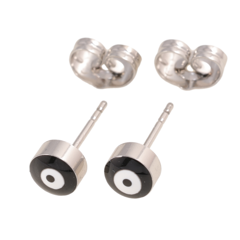 Сережки Xuping колір Родій пусети Оберіг Око Фатіми, емаль ø 5.5мм фото №1