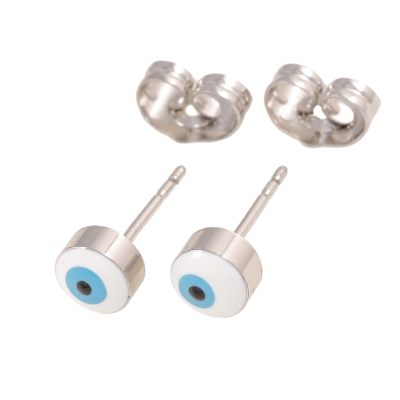 Сережки Xuping колір Родій пусети Оберіг Око Фатіми, емаль ø 5.5мм фото №1