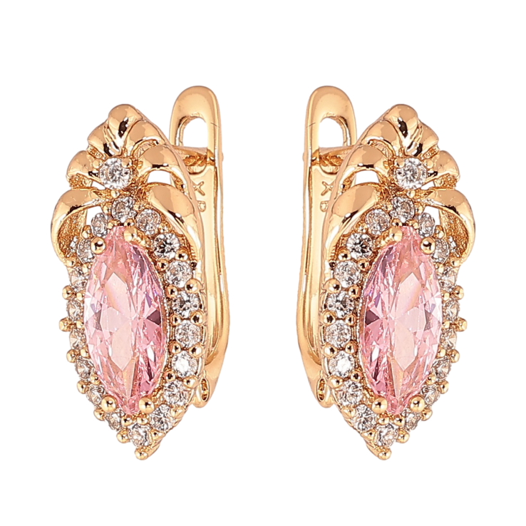 Серьги Xuping Цвет Позолота 18K английский замок Изящный узор с розовым кристаллом фото №8