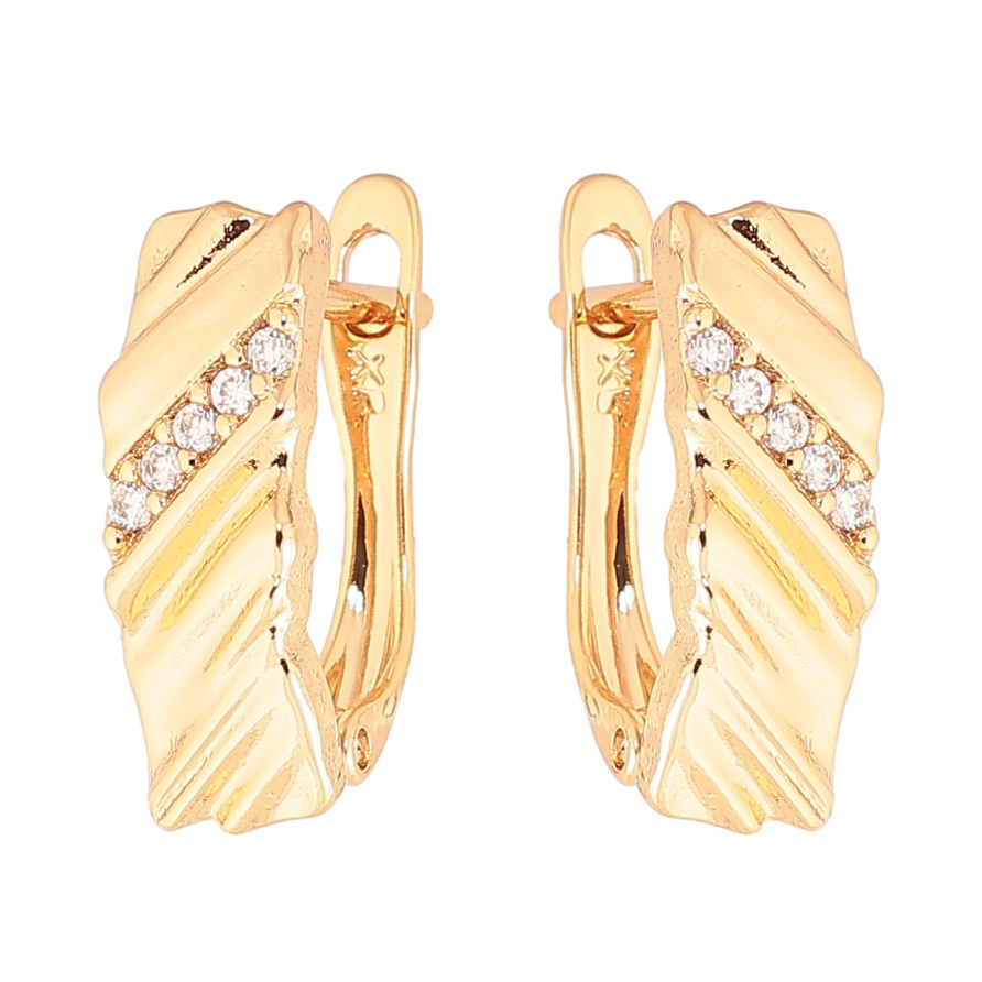 Сережки Xuping Колір Позолота 18K англійська застібка Візерунок з доріжками кристалів фото №1