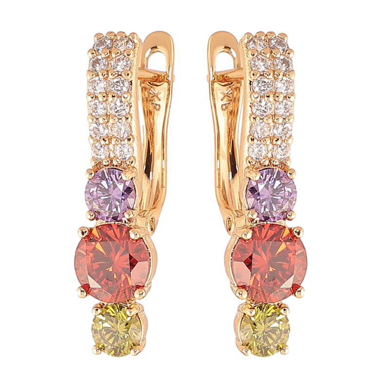 Сережки Xuping Колір Позолота 18K англійська застібка Кристальний блиск з різнокольоровими кристалами фото №1