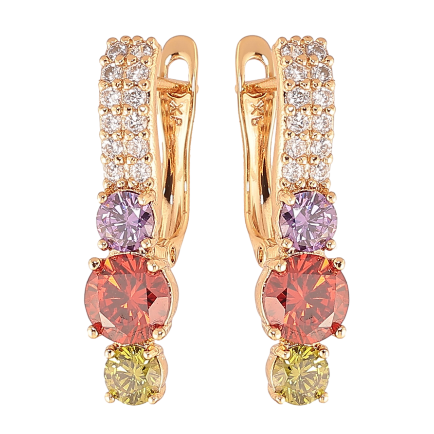 Серьги Xuping Цвет Позолота 18K английский замок Кристальный блеск с разноцветными кристаллами фото №1