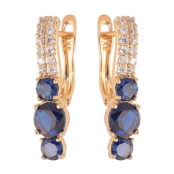 Серьги Xuping Цвет Позолота 18K английский замок Кристальный блеск с синими кристаллами фото №23
