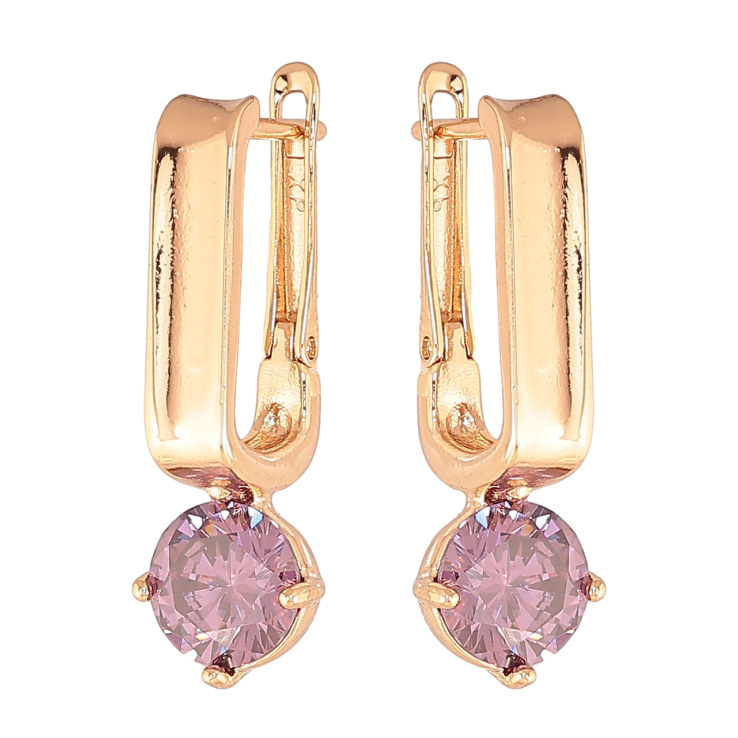 Серьги Xuping Цвет Позолота 18K английский замок Сиреневые кристаллы фото №7