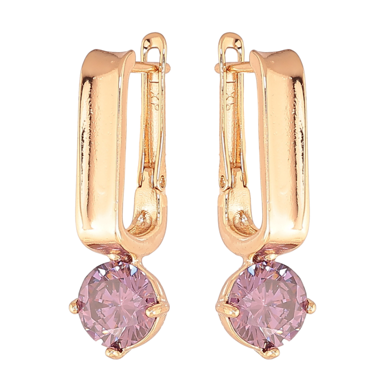 Серьги Xuping Цвет Позолота 18K английский замок Сиреневые кристаллы фото №5 Серьги Xuping Цвет Позолота 18K английский замок Сиреневые кристаллы фото №5