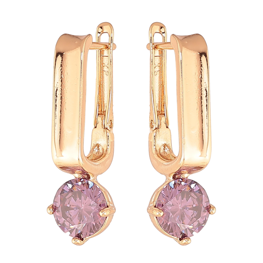 Серьги Xuping Цвет Позолота 18K английский замок Сиреневые кристаллы фото №1