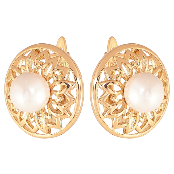 Сережки Xuping Колір Позолота 18K англійська застібка Квіточки з перлинами фото №11