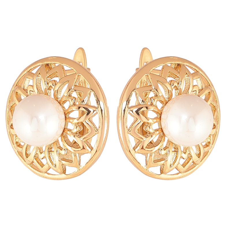 Серьги Xuping Цвет Позолота 18K английский замок Цветочки с жемчужинами фото №1