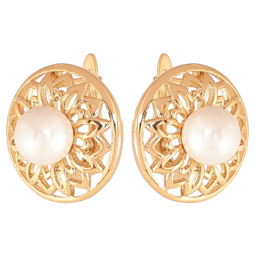 Серьги Xuping Цвет Позолота 18K английский замок Цветочки с жемчужинами фото №1