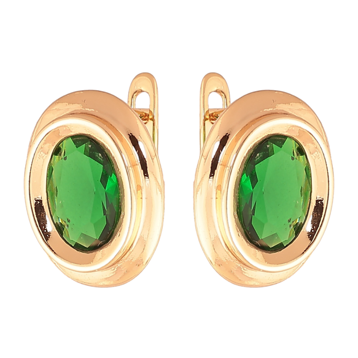 Серьги Xuping Цвет Позолота 18K английский замок Овалы с зелеными кристаллами фото №8