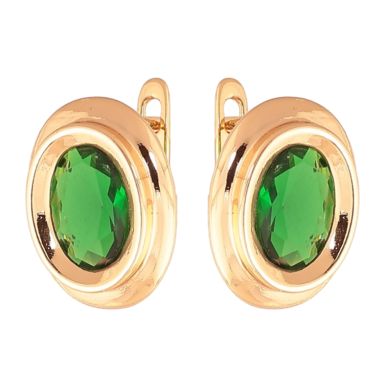 Серьги Xuping Цвет Позолота 18K английский замок Овалы с зелеными кристаллами фото №1