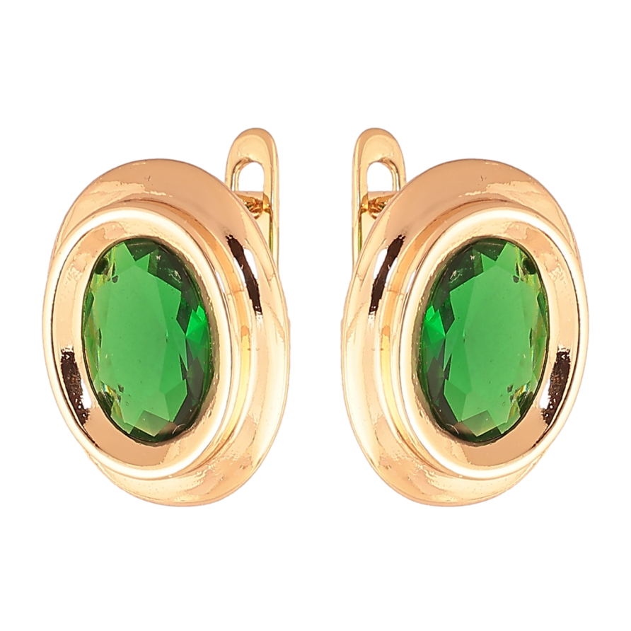Серьги Xuping Цвет Позолота 18K английский замок Овалы с зелеными кристаллами фото №1