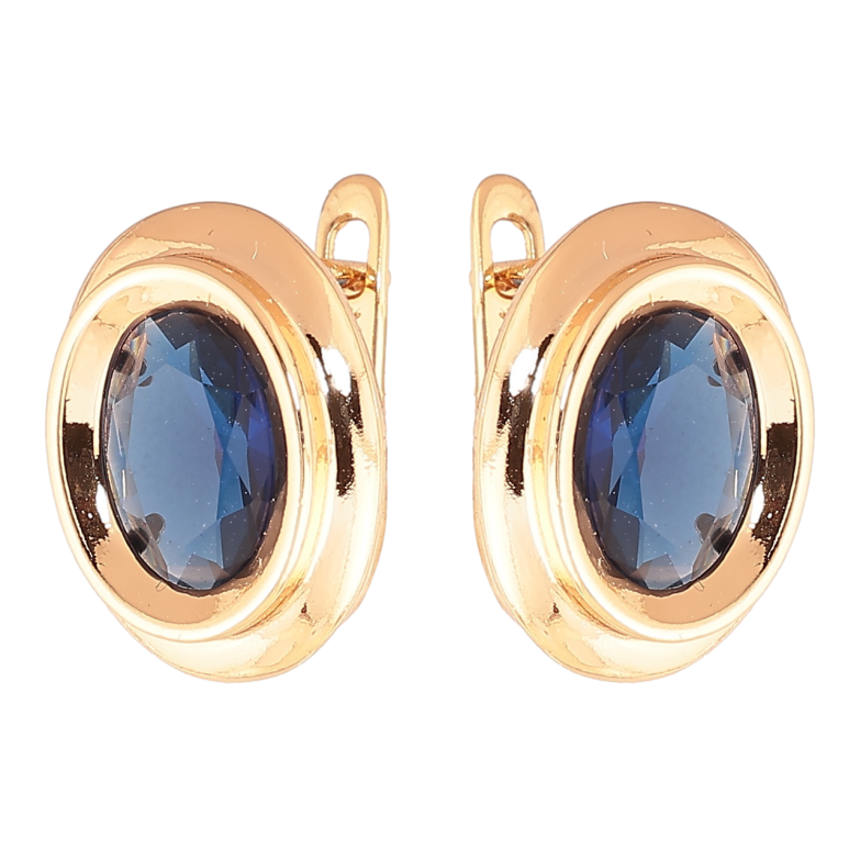 Серьги Xuping Цвет Позолота 18K английский замок Овалы с синими кристаллами фото №1