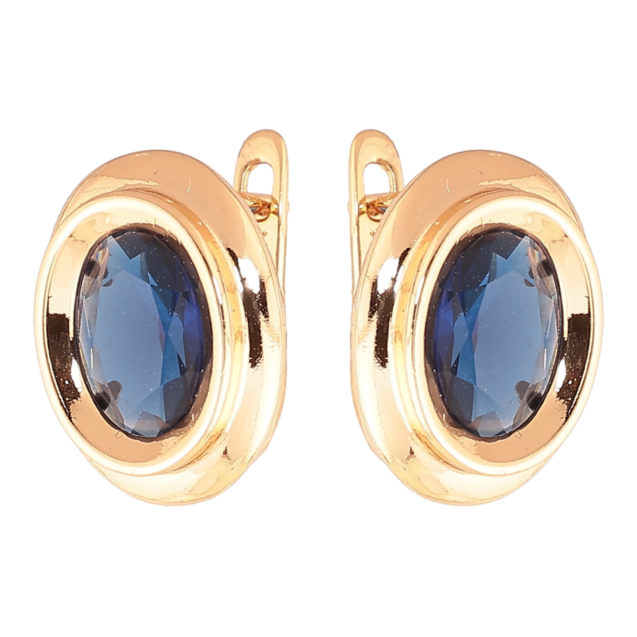 Сережки Xuping Колір Позолота 18K англійська застібка Овали з синіми кристалами фото №1