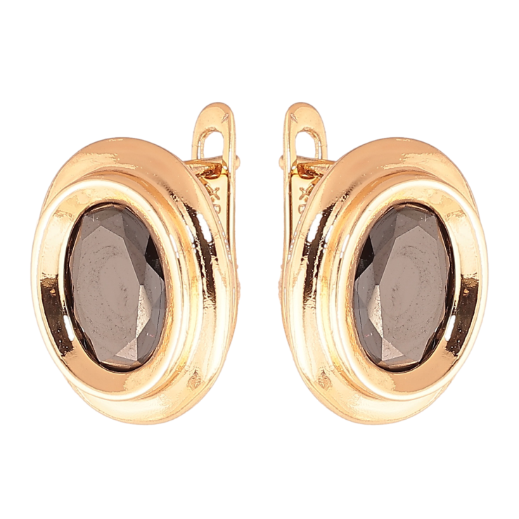 Серьги Xuping Цвет Позолота 18K английский замок Овалы с черными кристаллами фото №6