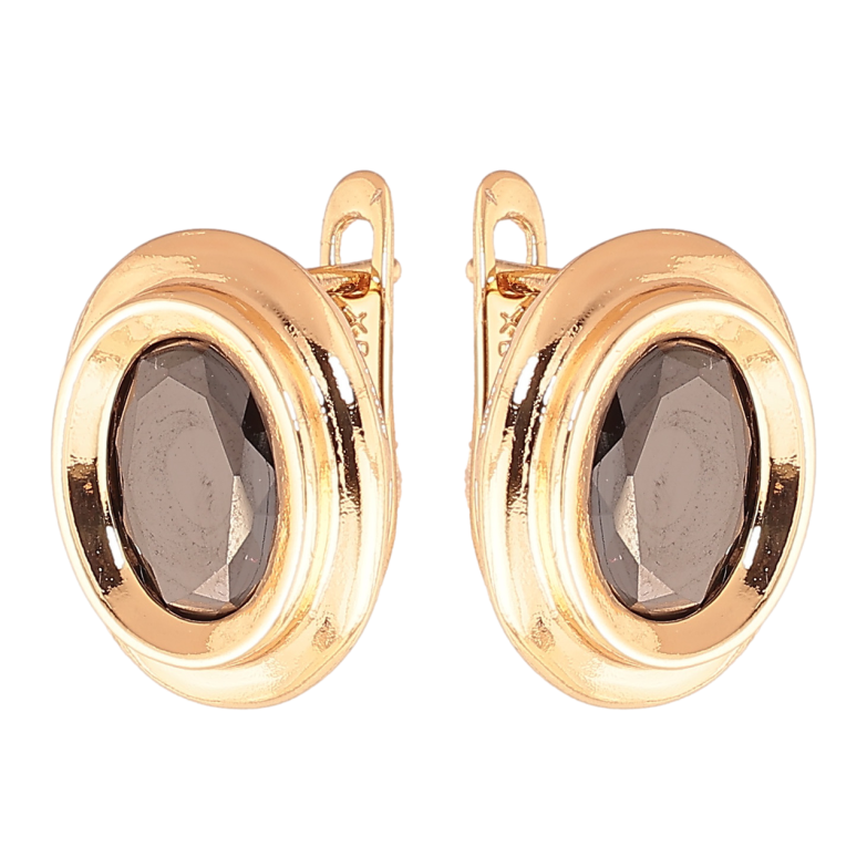 Сережки Xuping Колір Позолота 18K англійська застібка Овали з чорними кристалами фото №3 Сережки Xuping Колір Позолота 18K англійська застібка Овали з чорними кристалами фото №3