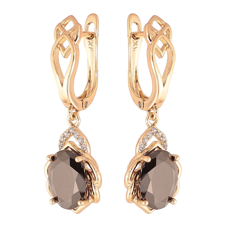 Сережки Xuping Колір Позолота 18K англійська застібка Підвіски з чорними кристалами фото №1