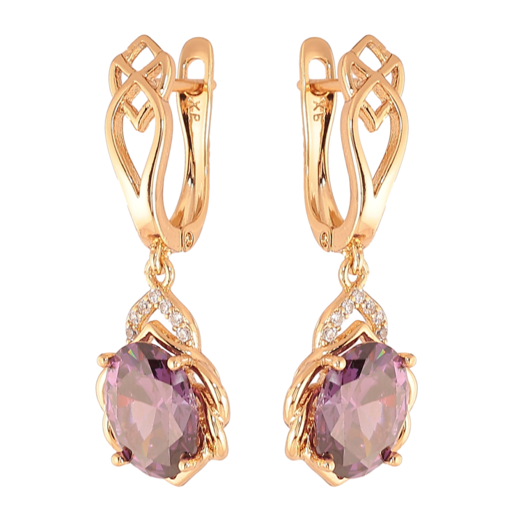 Серьги Xuping Цвет Позолота 18K английский замок Подвески с сиреневыми кристаллами фото №19