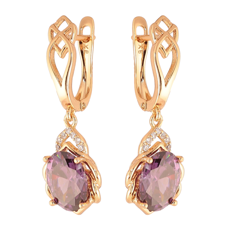 Сережки Xuping Колір Позолота 18K англійська застібка Підвіски з бузковими кристалами фото №1