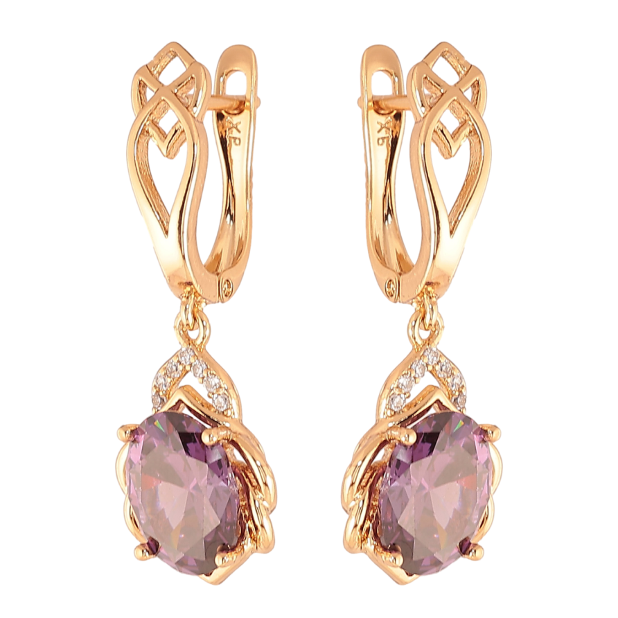 Серьги Xuping Цвет Позолота 18K английский замок Подвески с сиреневыми кристаллами фото №1