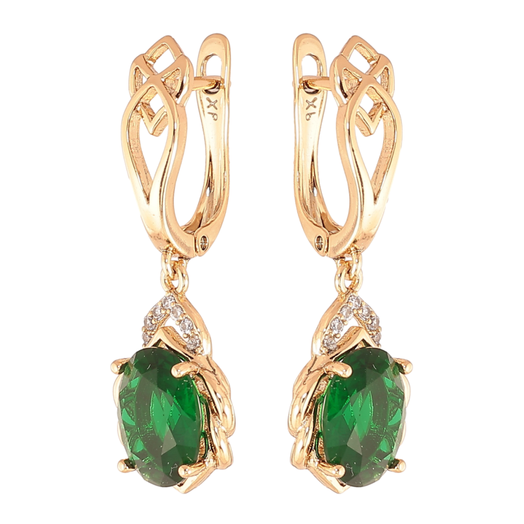 Сережки Xuping Колір Позолота 18K англійська застібка Підвіски з зеленими кристалами фото №16