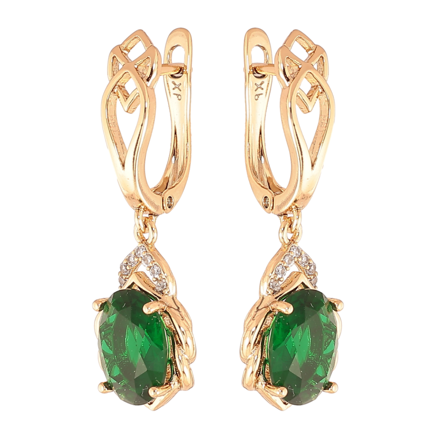 Сережки Xuping Колір Позолота 18K англійська застібка Підвіски з зеленими кристалами фото №1