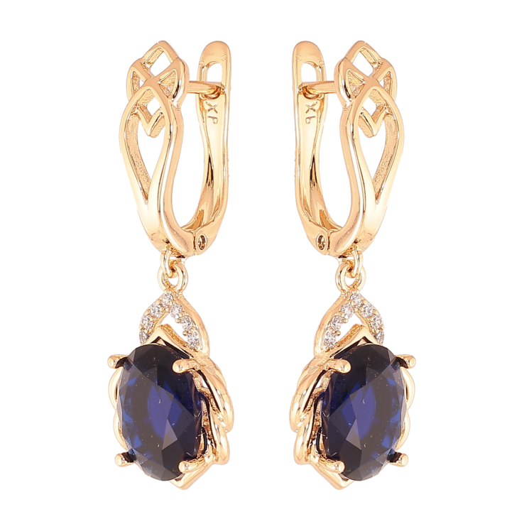 Серьги Xuping Цвет Позолота 18K английский замок Подвески с синими кристаллами фото №13