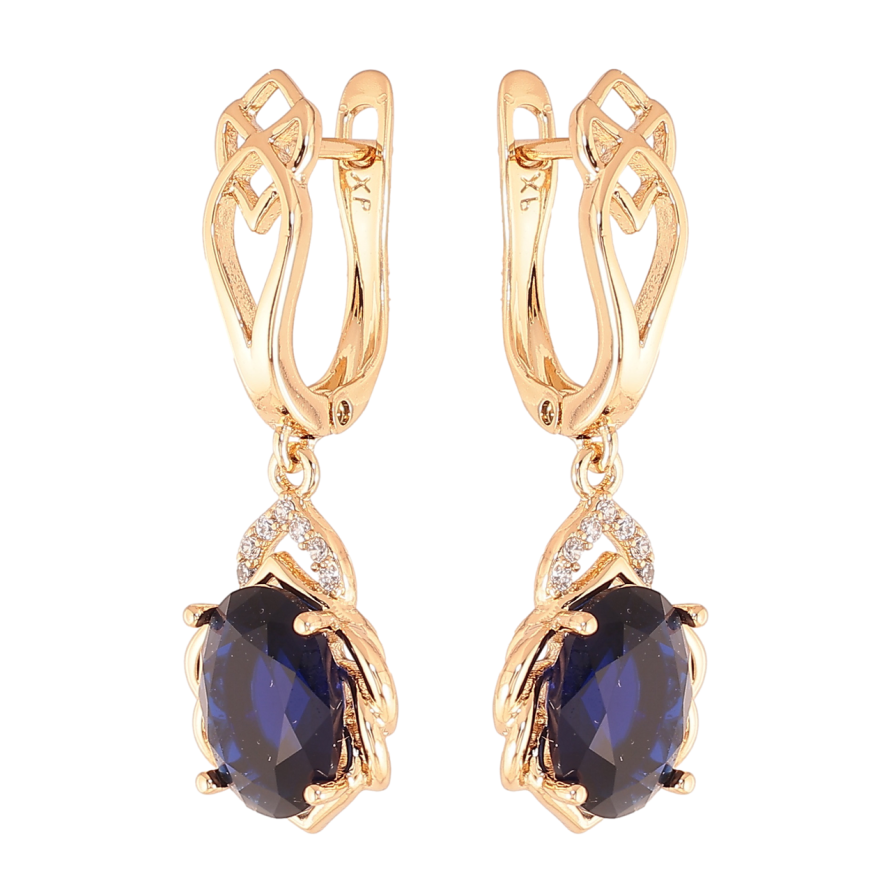 Сережки Xuping Колір Позолота 18K англійська застібка Підвіски з синіми кристалами фото №1 Сережки Xuping Колір Позолота 18K англійська застібка Підвіски з синіми кристалами фото №1