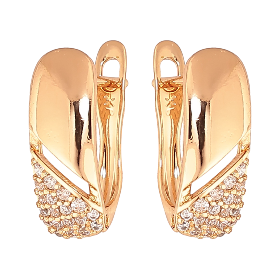 Сережки Xuping Колір Позолота 18K англійська застібка Візерунок з інкрустацією кристалами фото №1