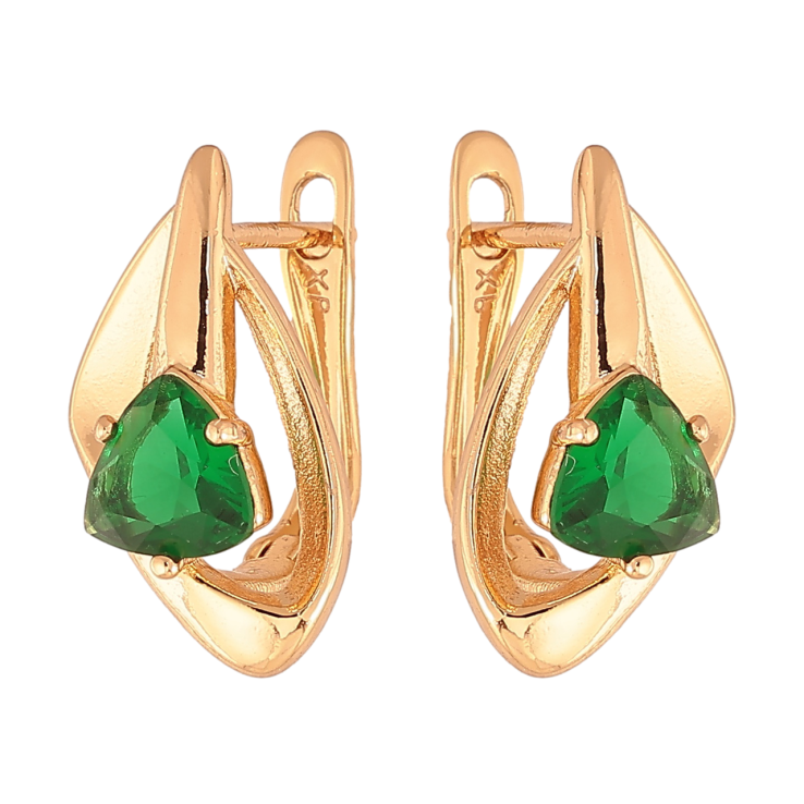 Серьги Xuping Цвет Позолота 18K английский замок Узор с зелеными кристаллами фото №12