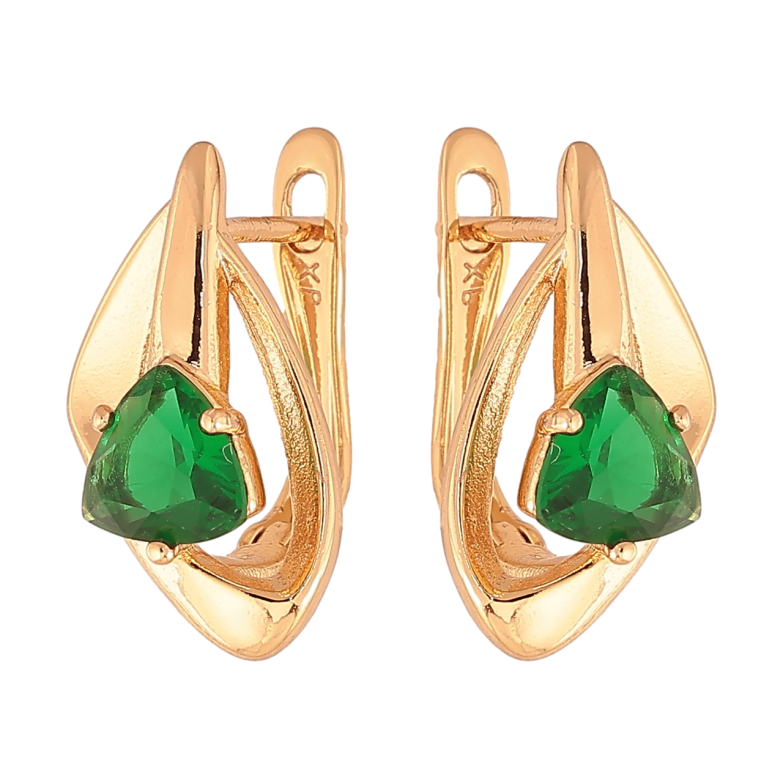 Сережки Xuping Колір Позолота 18K англійська застібка Візерунок з зеленими кристалами фото №2 Сережки Xuping Колір Позолота 18K англійська застібка Візерунок з зеленими кристалами фото №2