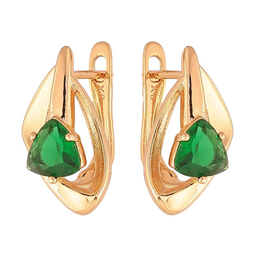 Серьги Xuping Цвет Позолота 18K английский замок Узор с зелеными кристаллами фото №1 Серьги Xuping Цвет Позолота 18K английский замок Узор с зелеными кристаллами фото №1