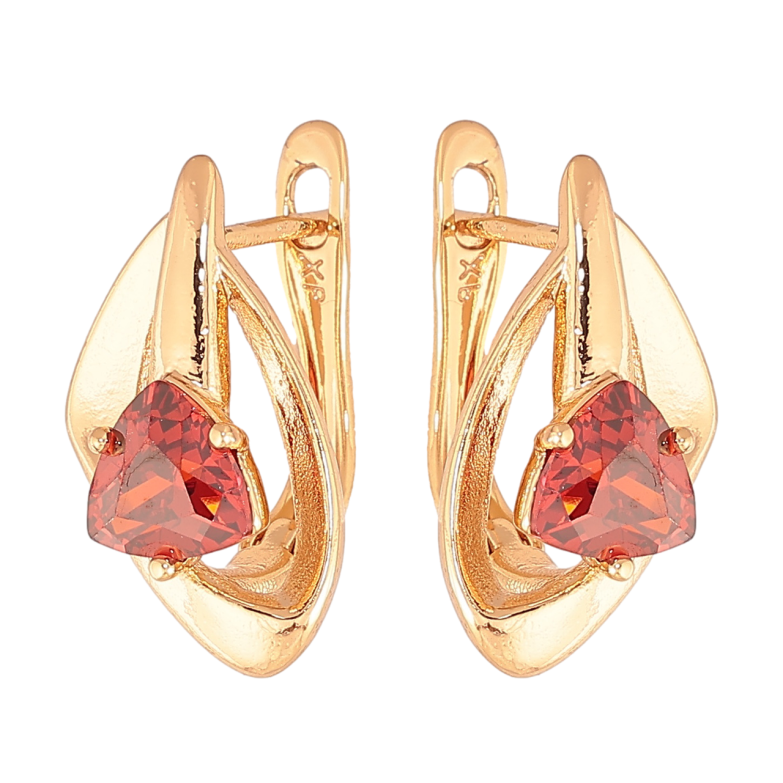 Сережки Xuping Колір Позолота 18K англійська застібка Візерунок з червоними кристалами фото №1